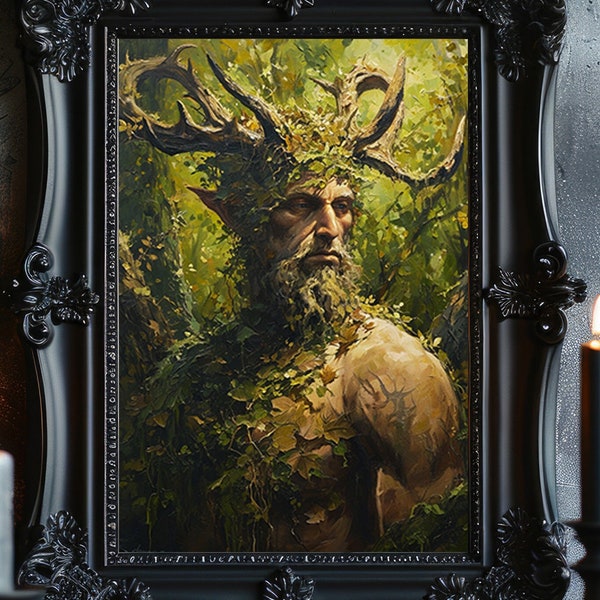 Cernunnos Celtic Horned God of Nature,  Pagan Gods, Druid Mythology Wall, Forest Deity Print, Gaelic Gods Altar Artwork, Spiritual Art K50