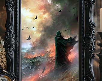 Morrigan Celtic Goddess of War and Fate, Pagan Irish Artwork Esoteric Art, Ancient Deity Print, Goddess of War, Crow Painting Painting M60