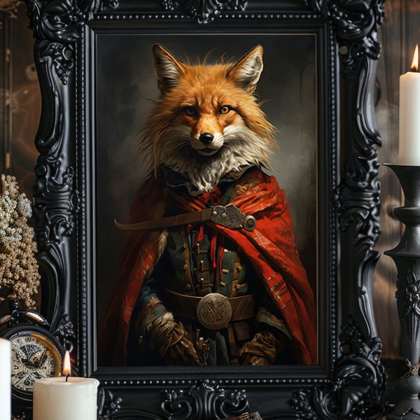 Highlander Scottish Red Fox Giclee Artwork Vintage Painting Wall Art Poster Whimsical Pet Animal Victorian Scotsman J03
