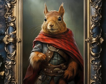 Highlander Scottish Squirrel Fine Art Giclee Vintage Painting Wall Art Poster Whimsical Pet Animal Victorian Scotsman k08