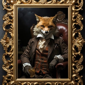 Victorian Fox Gothic Gentleman Fine Art Giclee, Vintage Painting Wall Art Poster, Whimsical Animals, Dark Academia, Cool Gothic Fox g36