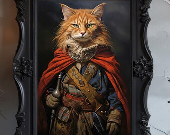 Highlander Scottish Ginger Cat Painting Fine Art Giclee Vintage Wall Art Poster Whimsical Pet Animal Feline Victorian Scotsman J04