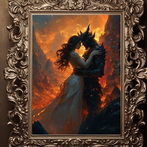 Hades Persephone Queen Underworld Infernal Love Fine Print Giclee Gothic Love Afterlife Goddess, Witchy Artwork, Pagan Gods Esoteric Art L61