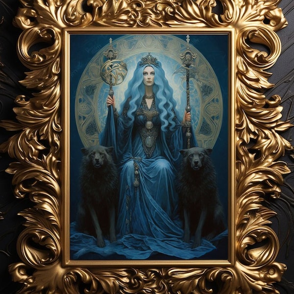 Hecate Greek Goddess Triple Moon Crossroads Witchcraft Fine Art Giclee, Vintage Painting, Witchy Artwork, Esoteric Art E68