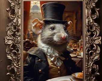 Gothic Rat Victorian Gentleman Mouse Poster Fine Art Print, Painting Wall Art Poster, Goth Wall Decor Giclee, Mice Art Giclee Print K94