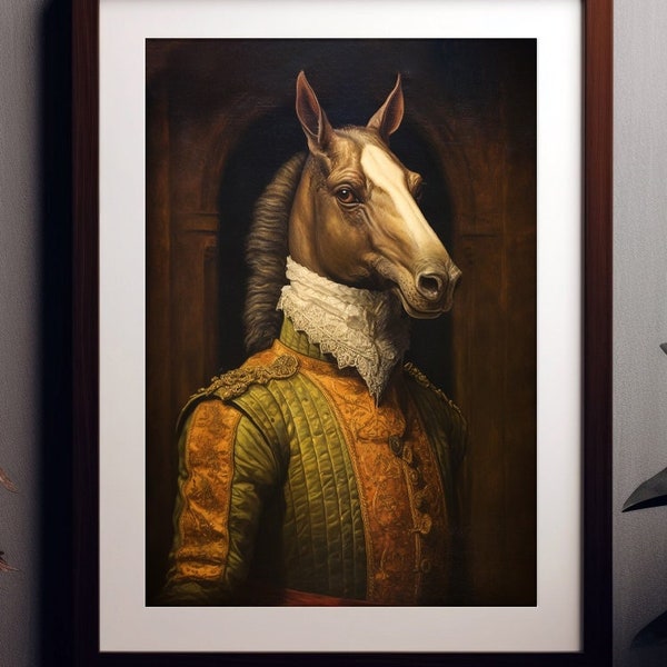 Horse Noble Renaissance Gentleman Portrait Print, Victorian Horse Painting Poster Fine Art Print, Wall Art Poster, Wall Decor Giclee E97