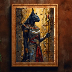 Cat Goddess Bastet Modern Egyptian Art Feline Deity Witchcraft Fine Art Giclee, Vintage Painting, Mystic Lost Esoteric Art L26