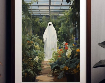 Ghost Greenhouse Botanical Print, Whimsical Haunted Art, Spooky Gothic Ghostly Giclee, Abandoned Art, Halloween Print Illustration f36