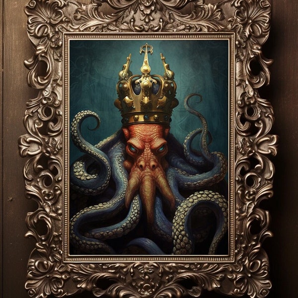 King Kraken Octopus Art, Cthulhu Lovecraft Fine Art Giclee, Vintage Painting  Poster, Watercolor Marine Life Sea Monster Dark Fantasy D73