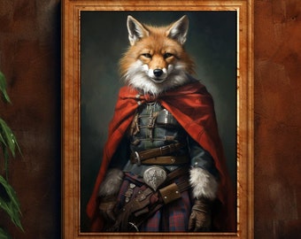 Highlander Scottish Red Fox Art Giclee Vintage Painting Wall Art Poster Whimsical Pet Animal Victorian Scotsman d87