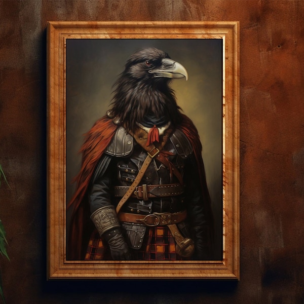 Highlander Scottish Crow Raven Fine Art Giclee Vintage Painting Wall Art Poster Whimsical Pet Animal Victorian Scotsman d88