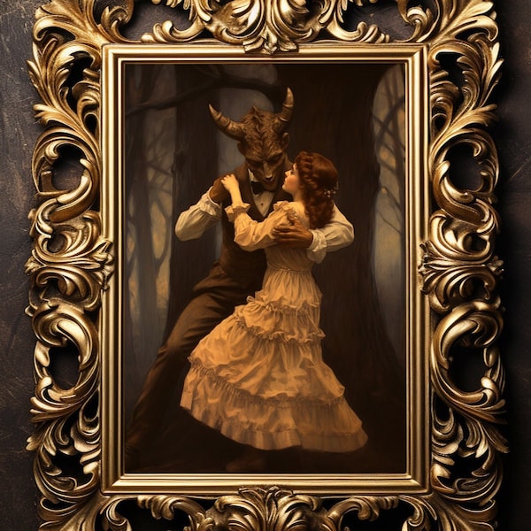 Satyr Gothic Victorian Woman Dancing Sepia Vintage Photo, Dark Forest Fantasy, Love Goth Poster, Demon Print Giclee f19