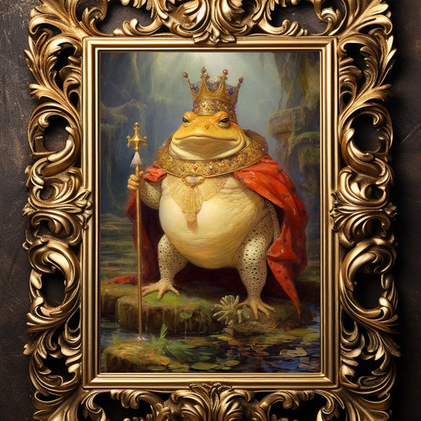 King Frog Royal Gothic Victorian Print, Renaissance Toad Portrait Poster Fine Art Print, Wall Art Poster, Goth Wall Decor Artwork F15
