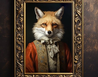 Fox Renaissance Gentleman Regal Print, Gothic Poster Fine Art Print, Goth Gift Wall Decor, Aristocratic Dressed Animal, Regal Fox E82