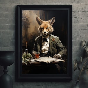 Unique Fox Animal Art Print, Altered Art Painting, Vintage Wall