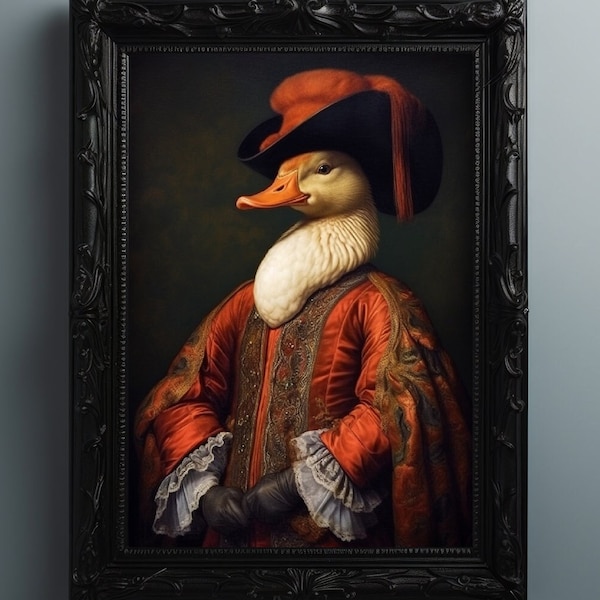 Gothic Renaissance Duck, Victorian Bird Portrait, Avian Artwork, Fine Art Print, Wall Art Poster, Goth Wall Decor, Whimsical Animal J85