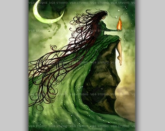 Brigid Wall Art Print, Irish Mythology, Fire Goddess, Imbolc Decorations, Crescent Moon Decor, Celtic Pagan Altar, Divine Feminine AP05
