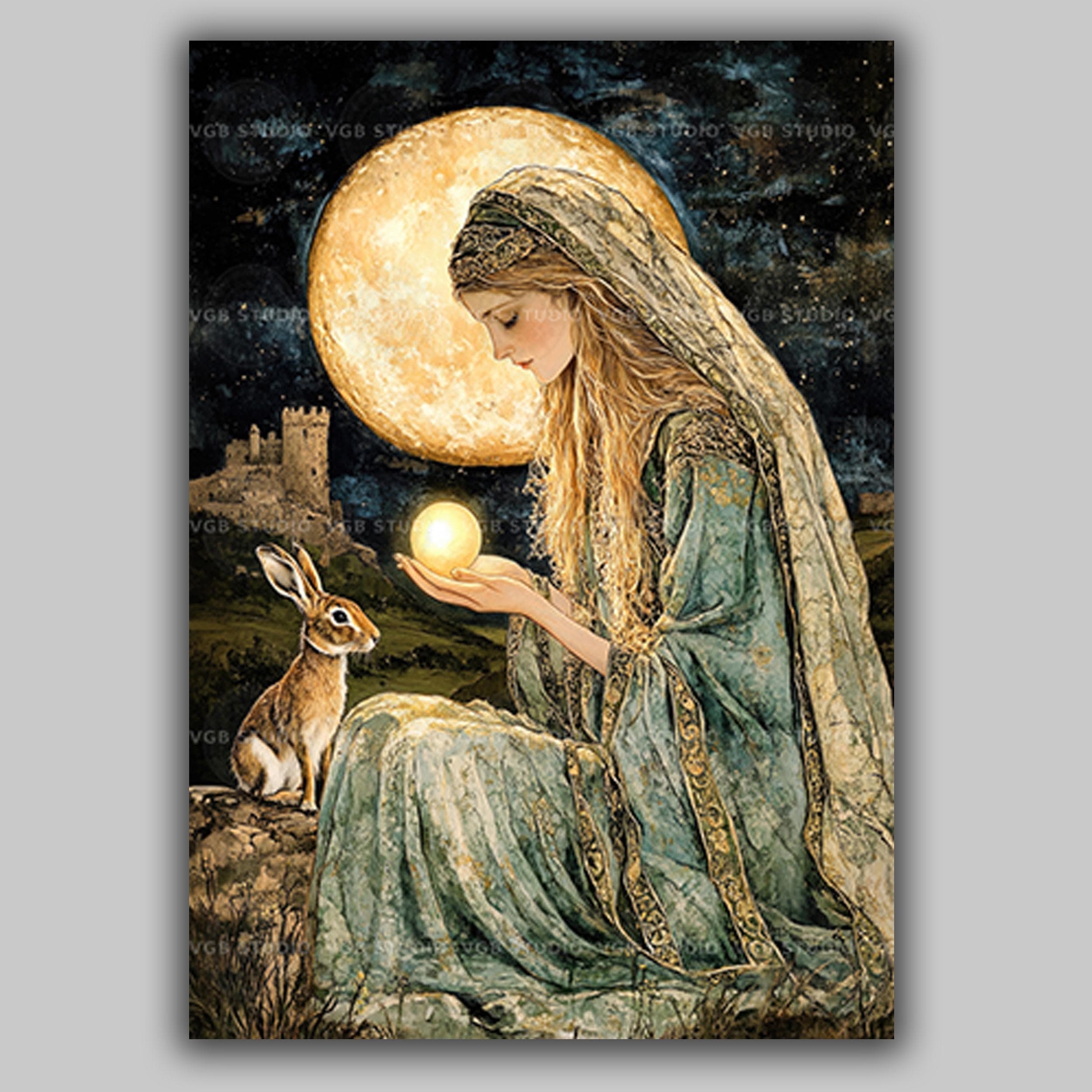 orista オリスタ アート Ostara Art Print Spring Equinox Goddess Hare Egg Floral Meadow