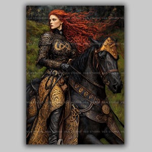 Macha Morrigan Celtic Goddess Art Print Irish Mythology Wall Decor Warrior Queen Poster Pagan Witch Artwork Witch Deity Horse Woman AA02
