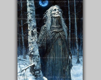 Ancient Winter Wise Goddess Cailleach Celtic Mythology Wall Art Print, Scottish Irish Crone Deity Sacred Winter Spirit Pagan Decor AL07