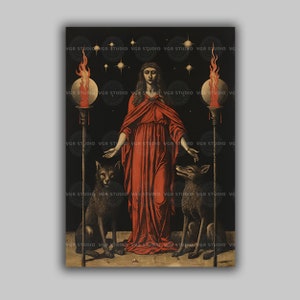 Hecate Art Print Greek Goddess of Magic Torches Wolves Occult Pagan Witch Wall Decor Dark Feminine Spiritual Mythology Triple Moon Gift E67