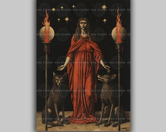 Hekate Art Print Griechische Göttin der Magie Fackeln Wölfe Okkulte Pagan Hexe Wanddekoration dunkel Feminin Spirituelle Mythologie Dreifacher Mond Geschenk E67