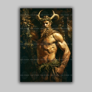 Cernunnos Celtic God of Nature,  Horned Pagan Gods, Druid Mythology Wall, Forest Deity Print, Gaelic Gods Altar Artwork, Spiritual Art L45