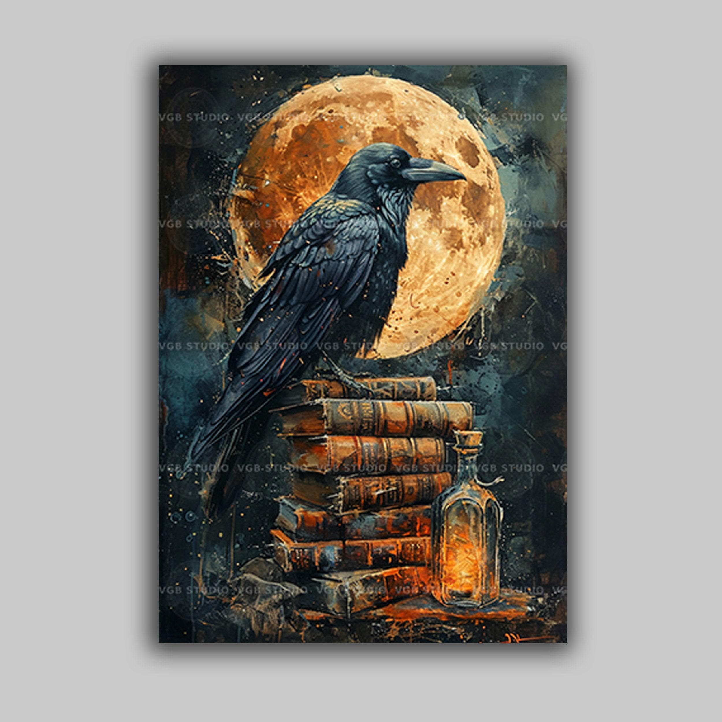 Raven Art Print | Crow Moon Books Lantern Stack | Dark Academia