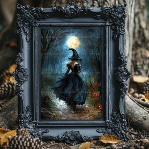 Witch Wall Art Print, Gothic Halloween Decor, Full Moon Painting, Occult Aesthetic, Dark Academia Poster, Witchy Gifts, Pagan Altar t46 image 5