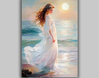 Aphrodite Greek Goddess of Love Beauty and the Sea Ocean Sunset Mythology Venus Divine Feminine Pagan Decor Romantic Fantasy Art Print s26