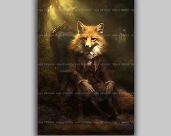 Viktorianischer Fuchs Kunstdruck Gekleidet Fuchs Porträt Tier in Anzug Skurril Wand Dekor Wald Vintage Tier Kunst Gentleman Fuchs Rustikal Geschenk J44