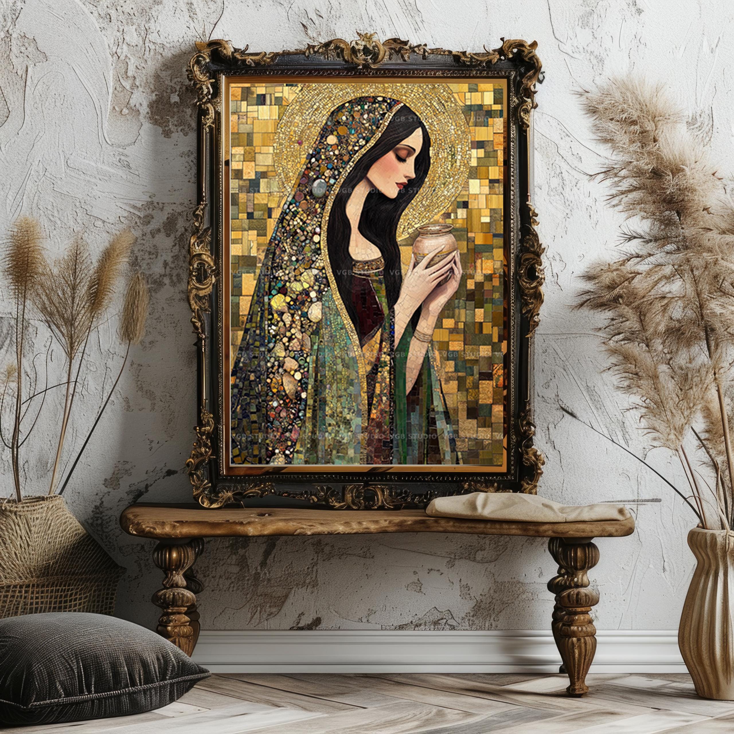Mary Magdalene Alabaster Jar Mosaic Art Print, Myrrhbearer Saint