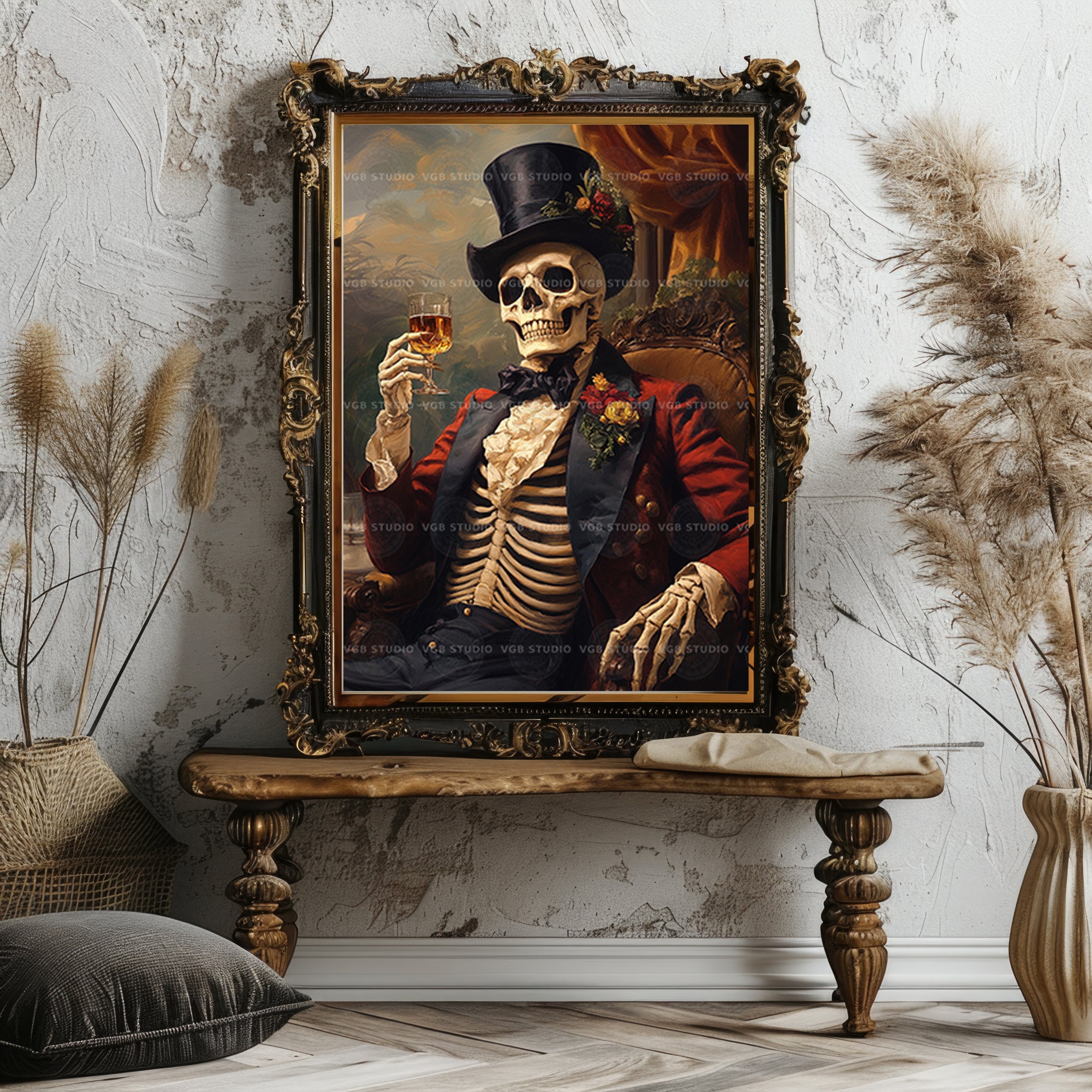 Skeleton Art Print Gothic Skull Wall Art Victorian Halloween Decor