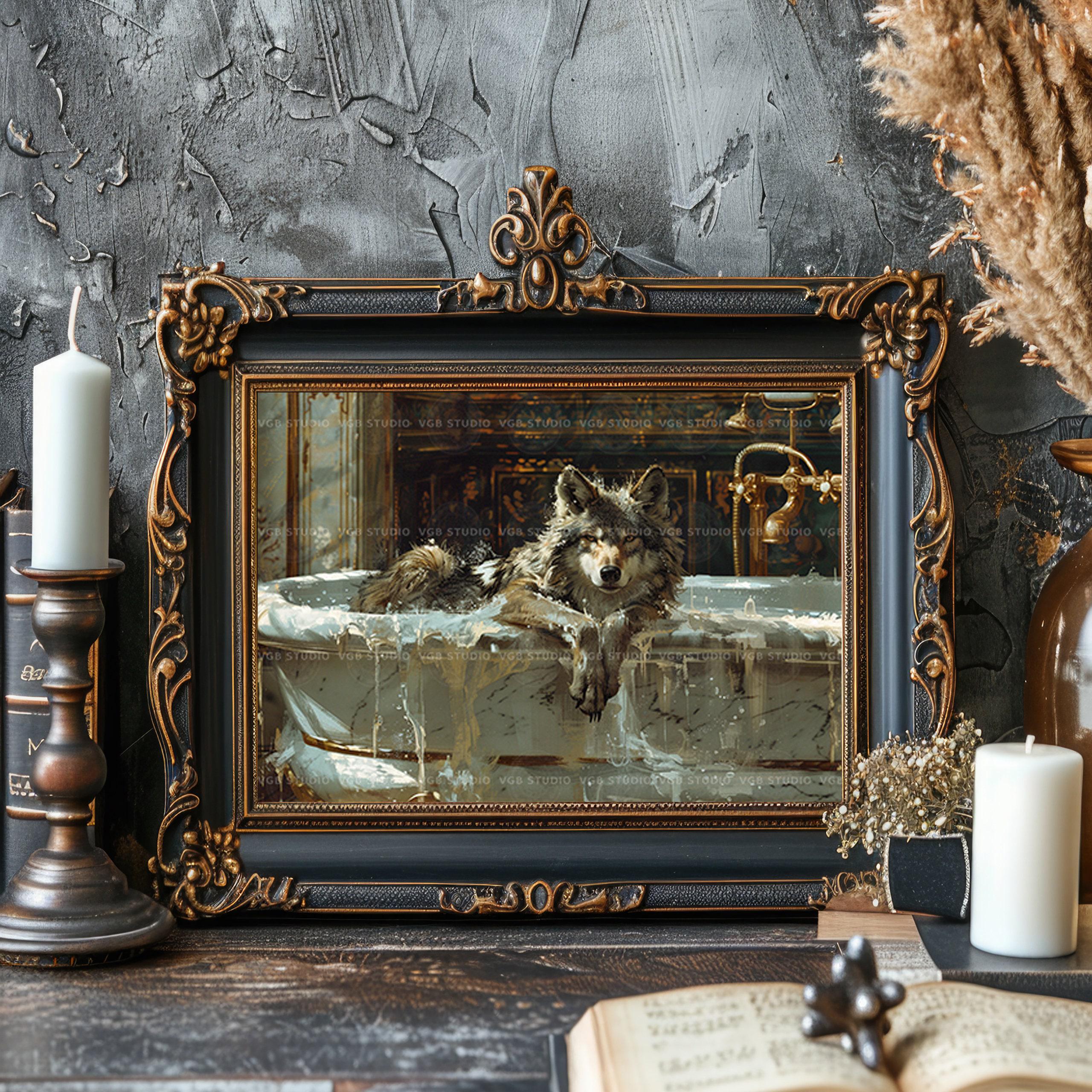 Wolves Bath Wolf Bath Victorian Bathtub, Canine Bathroom Whimsical Fine Art Print ...