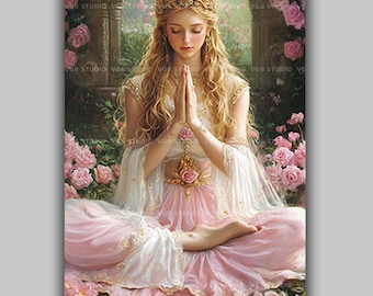 Aphrodite Goddess Art Print Self Love Rose Garden Greek Mythology Goddess of Love Beauty Divine Feminine Devotional Altar Wall Decor AC33