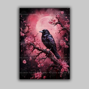 Gothic Crow Raven Painting, Victorian Poster,  Dark Academy Art,  Goth Illustration, Baroque Classic Artwork, Fine Art Print, D97