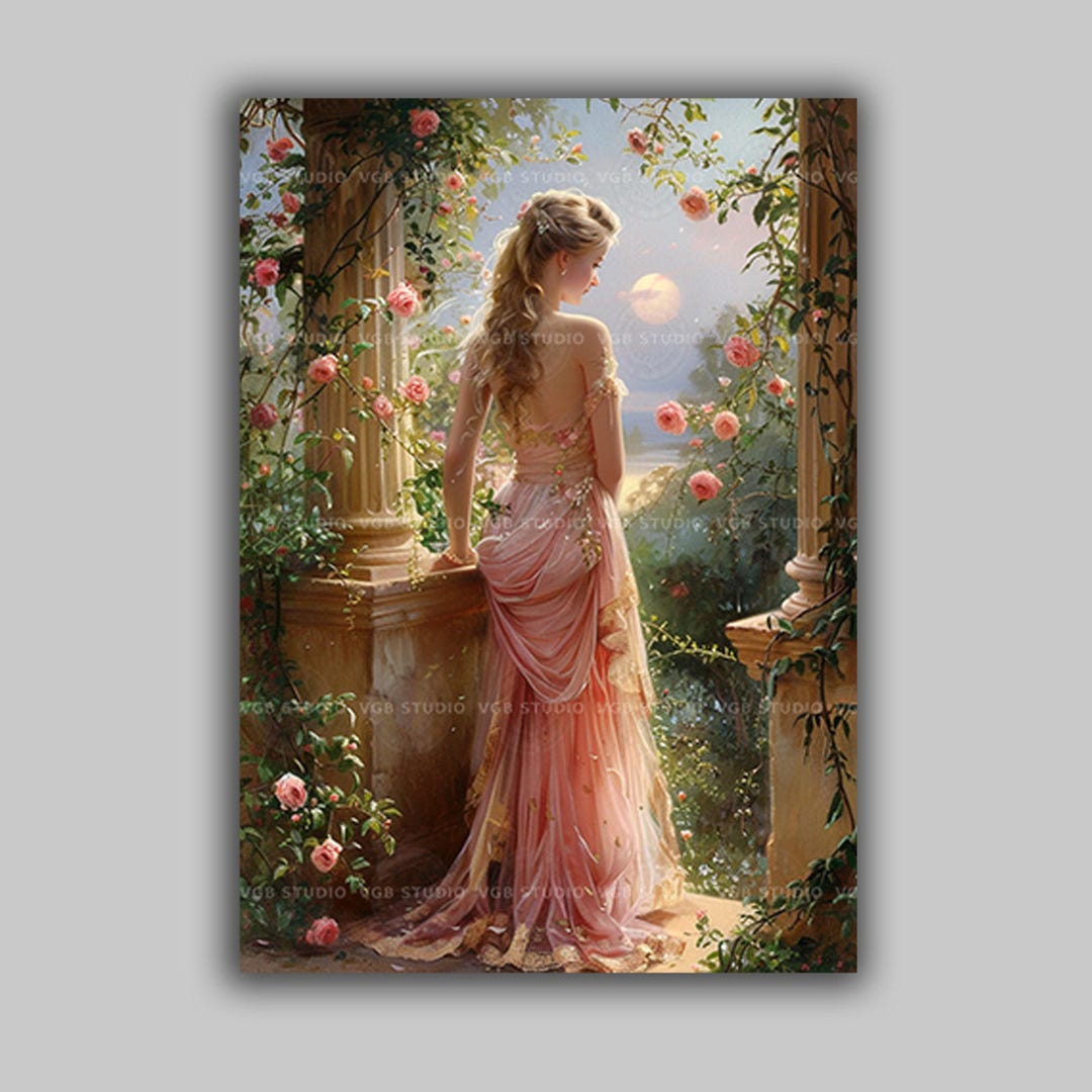 Aphrodite Art Print Greek Goddess Romantic Rose Garden Pink Gown