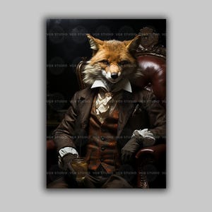 Victorian Fox Art Print Gentleman's Animal Portrait Anthropomorphic Fox in Suit Dapper Woodland Decor English Country Manor Style g36