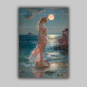 Aphrodite, déesse grecque de la beauté et de l'amour, giclée d'art, mythe de la naissance de Vénus, peinture baroque, oeuvre d'art, art ésotérique céleste Q24