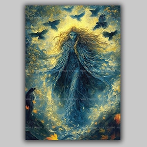 The Morrigan Goddess Art Print Celtic Pagan Myth Wall Decor Raven Witch Dark Feminine Warrior Queen Irish Folklore Crow Triple Goddess ab62