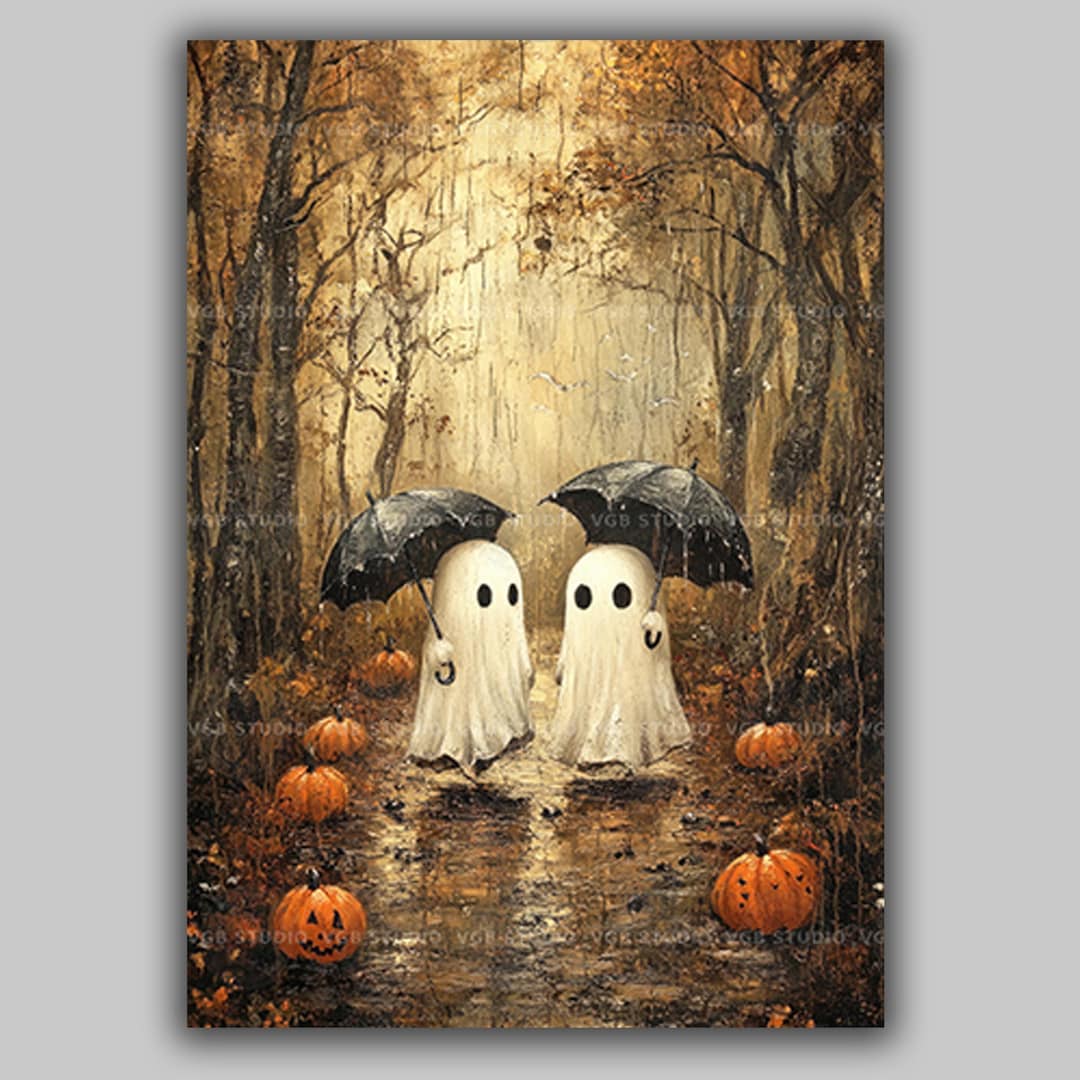 Cute Ghost Halloween Wall Art Print, Spooky Autumn Decor, Whimsical ...