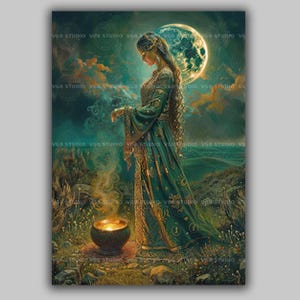 Ceridwen Celtic Welsh Goddess Knowledge Magic Deity, Cerridwen Fine Art Giclee, Crescent Moon Baroque Painting, Pagan Gods M16