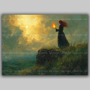 Brigid godin Art Print vlam aan toonder Keltische godheid landschapsschilderkunst Ierse mythologie goddelijke vrouwelijke vuur priesteres muur decor poster y85