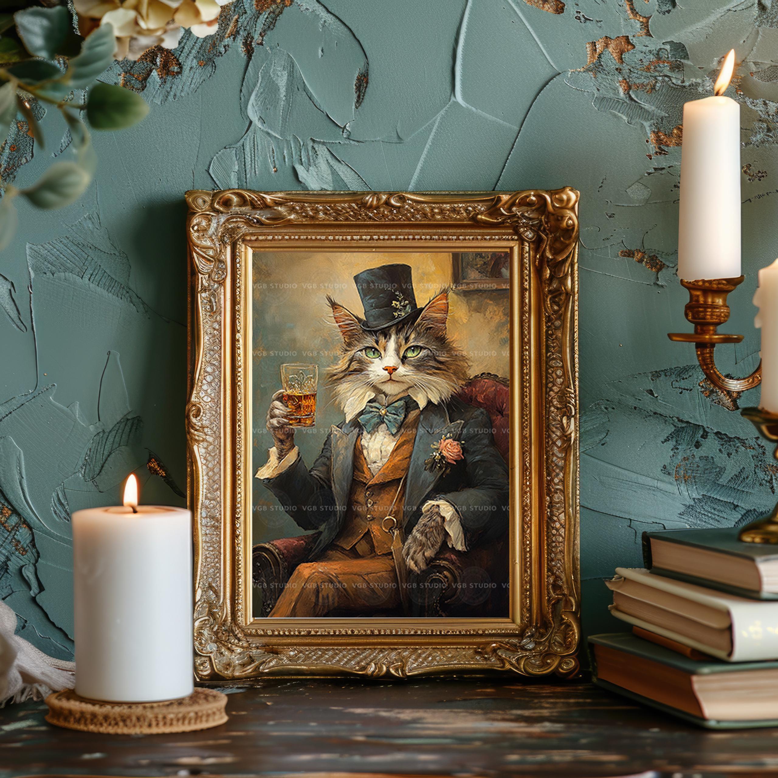 Victorian Cat Art Print Whimsical Animal Portrait Dapper Cat With