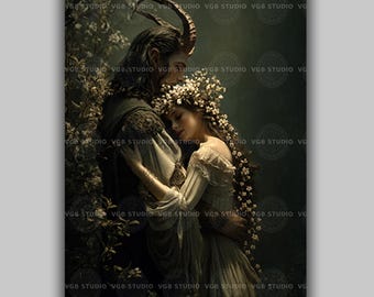Beltane Art Print May Queen and Horned God Lovers Pagan Romance Wall Decor Spring Fairy Couple Flower Crown Fantasy Wiccan Sabbat AG61
