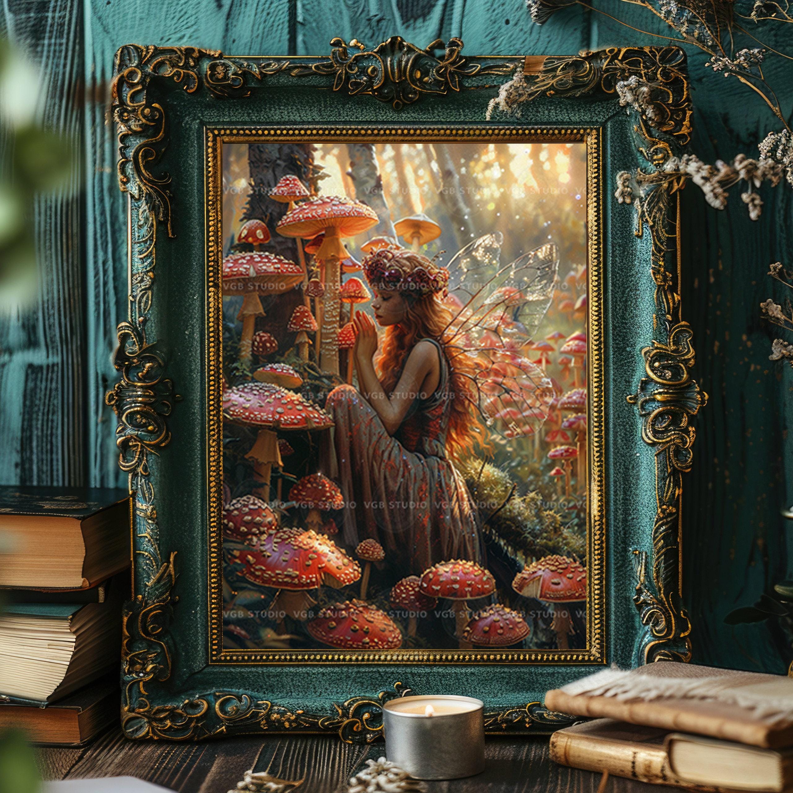 Forest Fairy With Mushrooms Art Print | Enchanted Woodland Wall Decor ...