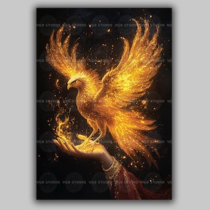 Phoenix Art Print Mythical Firebird Rising from Ashes Symbol of Rebirth Transformation Eternal Flame Fantasy Decor Spiritual Wall Art ad71
