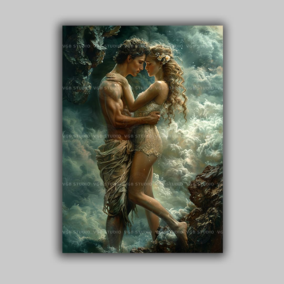 Aphrodite and Adonis Fine Art Print, Mythical Lovers Embrace, Greek God ...