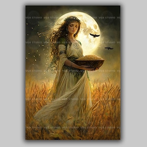 Rosmerta Goddess Print Celtic Abundance Wall Art Harvest Goddess Print Full Moon Pagan Priestess Artwork Wheel of the Year Art Poster AD01