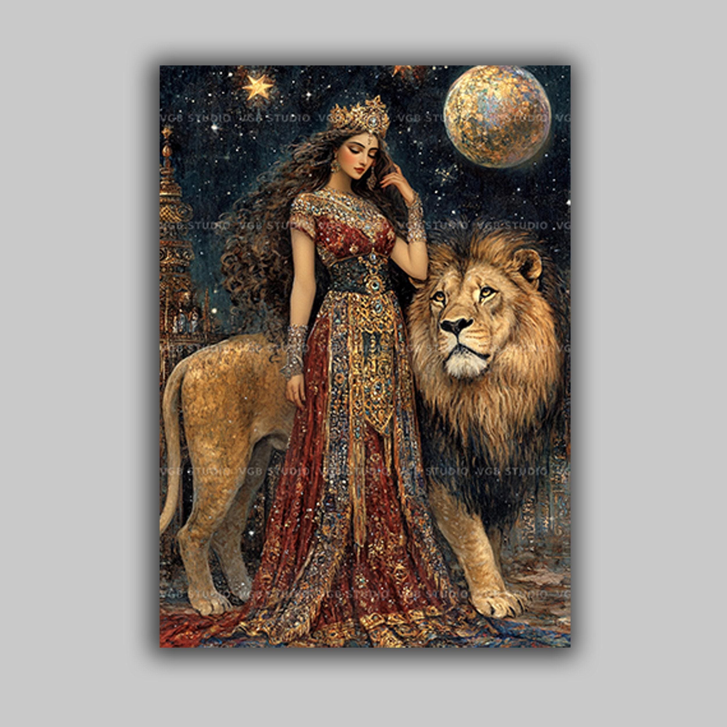 イシュタル女神ライオンアートプリント、メソポタミアの天上の女王
